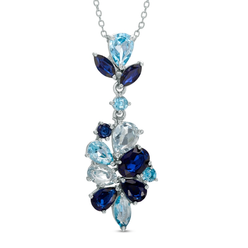 Multi-Shaped Blue Topaz and Lab-Created Blue Sapphire Pendant in Sterling Silver