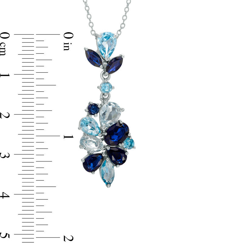 Multi-Shaped Blue Topaz and Lab-Created Blue Sapphire Pendant in Sterling Silver