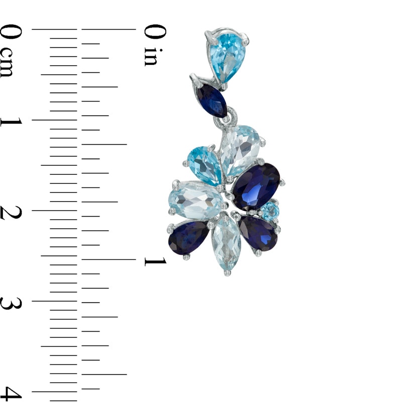 Multi-Shaped Blue Topaz and Lab-Created Blue Sapphire Drop Earrings in Sterling Silver