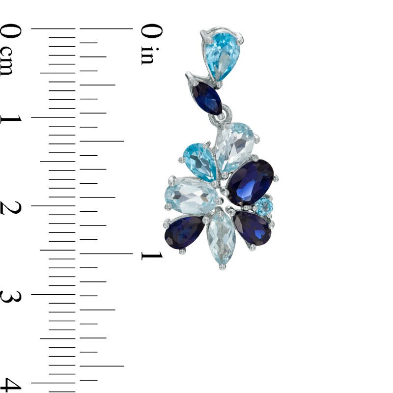 Main Image 2 of Multi-Shaped Blue Topaz and Lab-Created Blue Sapphire Drop Earrings in Sterling Silver