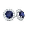 Thumbnail Image 0 of 6.0mm Lab-Created Blue and White Sapphire Frame Stud Earrings in 10K White Gold