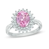 Thumbnail Image 0 of Oval Lab-Created Pink and White Sapphire Frame Ring in 10K White Gold