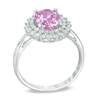Thumbnail Image 1 of Oval Lab-Created Pink and White Sapphire Frame Ring in 10K White Gold