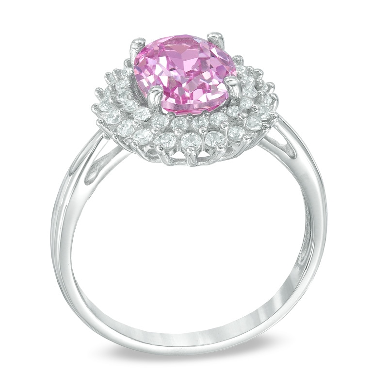 Oval Lab-Created Pink and White Sapphire Frame Ring in 10K White Gold