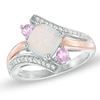 Thumbnail Image 0 of Cushion-Cut Lab-Created Opal and Pink and White Sapphire Ring in Sterling Silver with 14K Rose Gold Plate