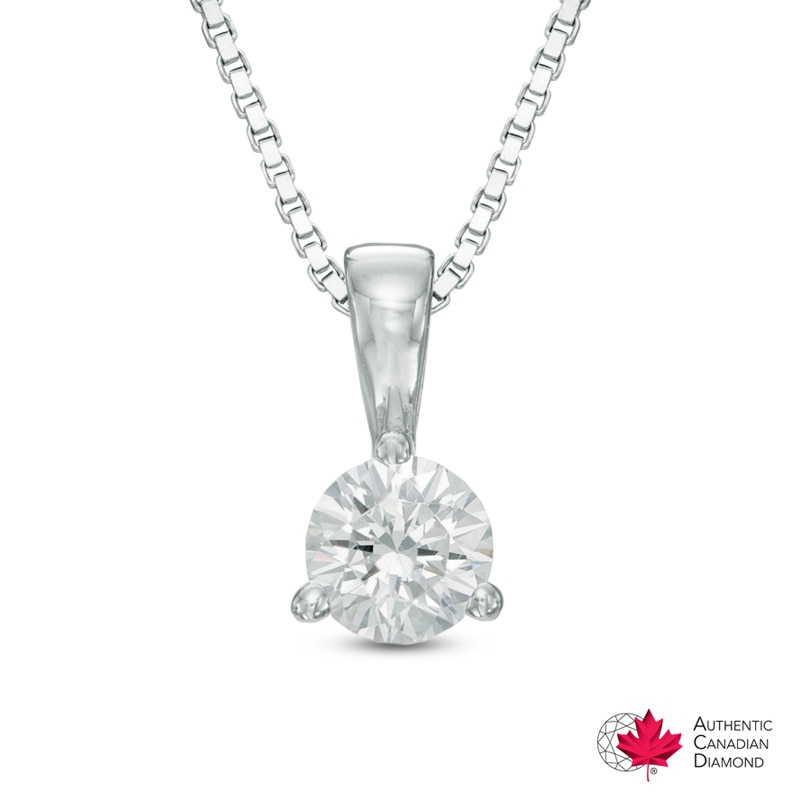 Main Image 1 of 1/4 CT. Certified Canadian Diamond Solitaire Pendant in 14K White Gold (I/I2) - 17"