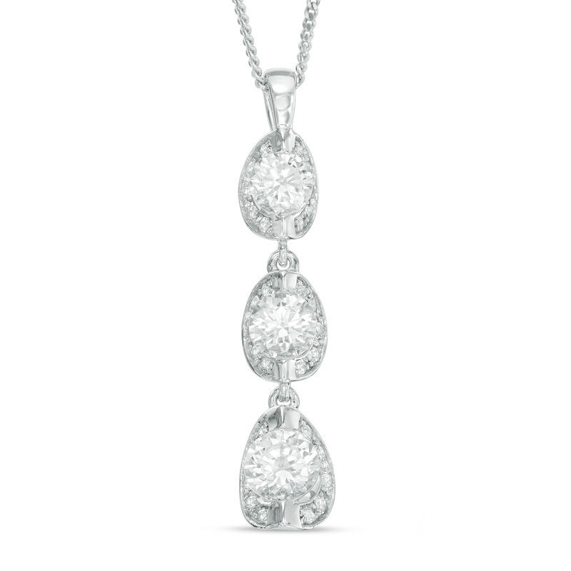 Main Image 1 of 1 CT. T.W. Certified Canadian Diamond Three Stone Pendant in 14K White Gold (I/I2) - 17"