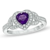 Thumbnail Image 1 of 6.0mm Heart-Shaped Amethyst and Lab-Created White Sapphire Buckle Ring in Sterling Silver