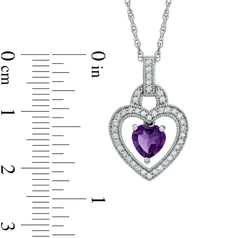 Main Image 2 of 6.0mm Heart-Shaped Amethyst and Lab-Created White Sapphire Buckle Pendant in Sterling Silver