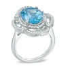 Thumbnail Image 1 of Oval Blue Topaz and White Topaz Clover Frame Ring in Sterling Silver