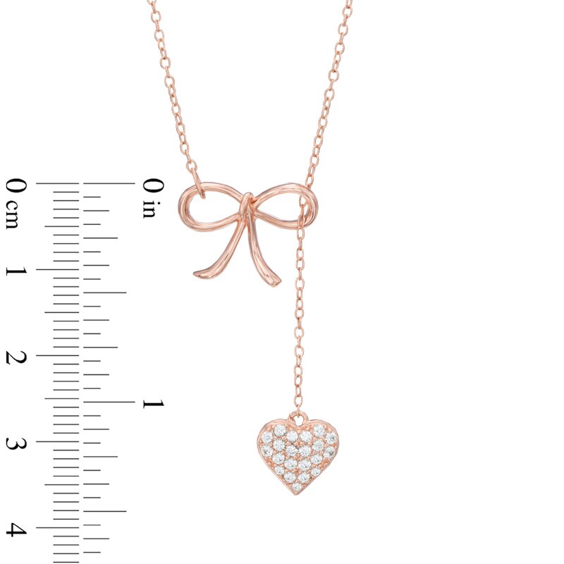 Main Image 3 of Lab-Created White Sapphire Bow Heart Lariat-Style Necklace in Sterling Silver with 18K Rose Gold Plate - 18.5"