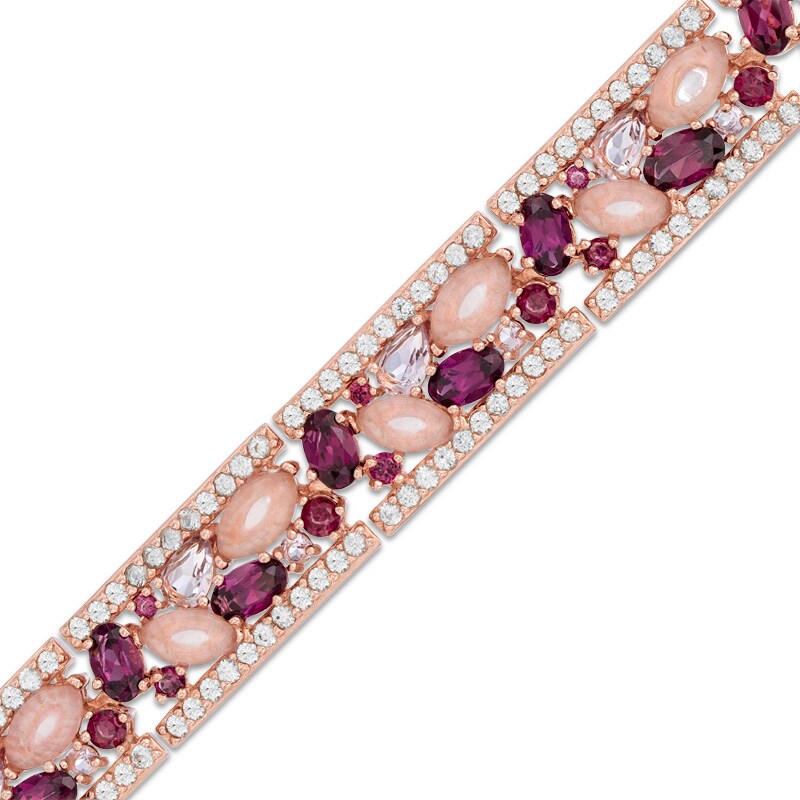 Main Image 1 of Multi-Gemstone and Lab-Created White Sapphire Bracelet in Sterling Silver with 18K Rose Gold Plate - 7.25"
