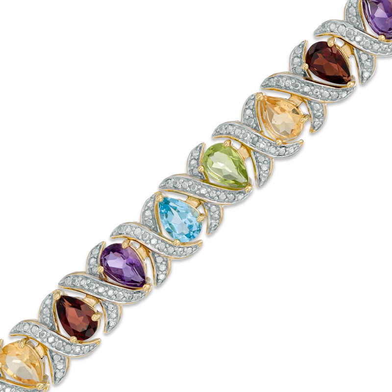 Main Image 1 of Multi-Gemstone and Diamond Accent Bracelet in Sterling Silver with 18K Gold Plate - 7.5"