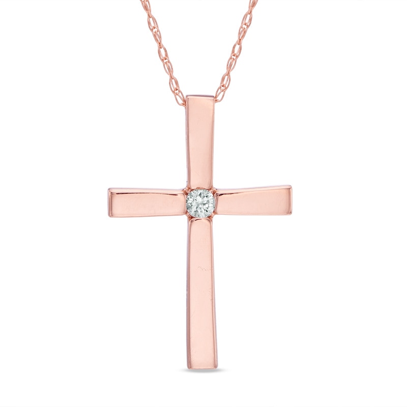 Diamond Accent Solitaire Cross Pendant in 10K Rose Gold