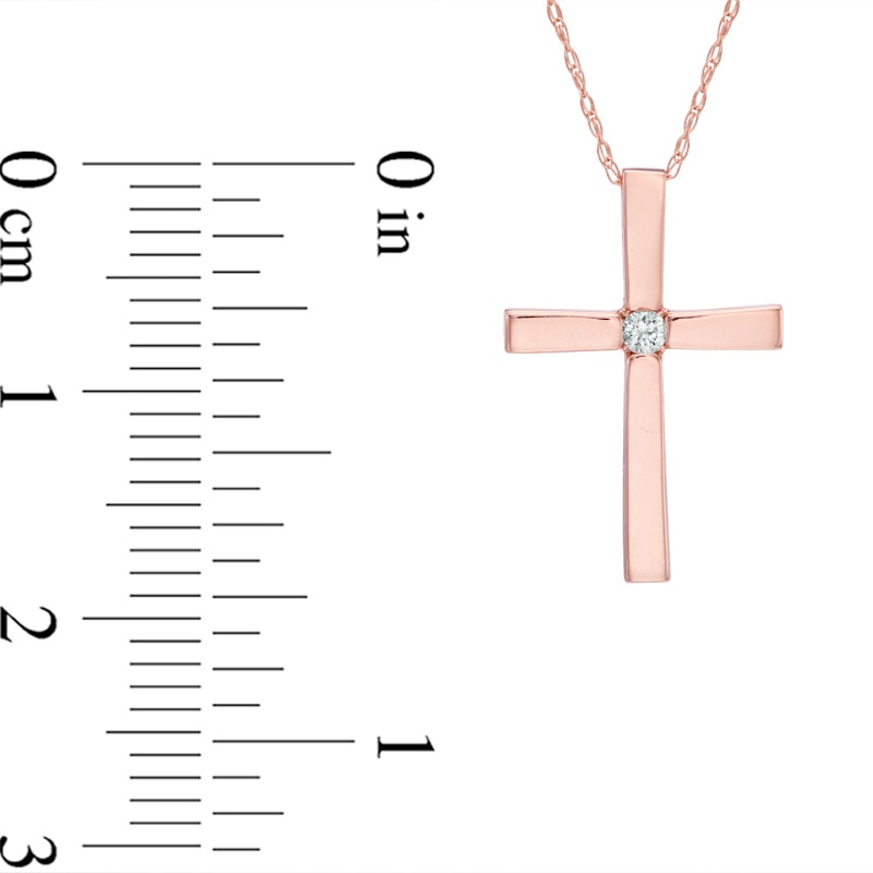 Main Image 2 of Diamond Accent Solitaire Cross Pendant in 10K Rose Gold