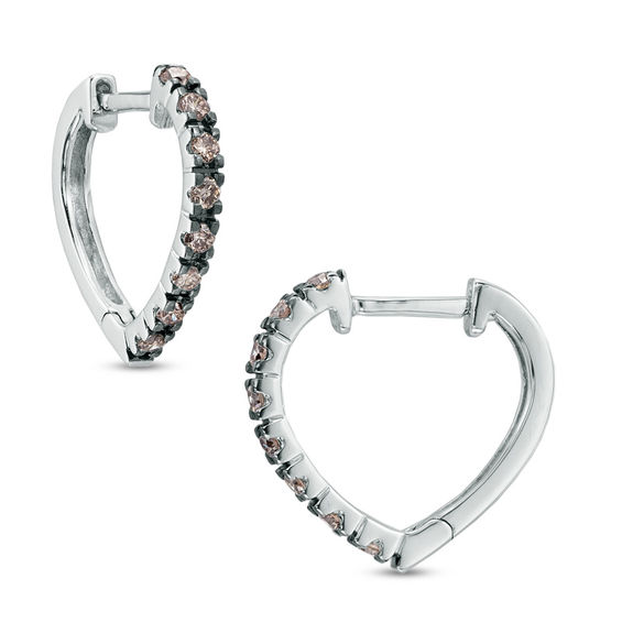 1 5 Ct T W Champagne Diamond Heart Shaped Hoop Earrings In 10k T W Champagne Diamond Heart Shaped Hoop Earrings In 10k White