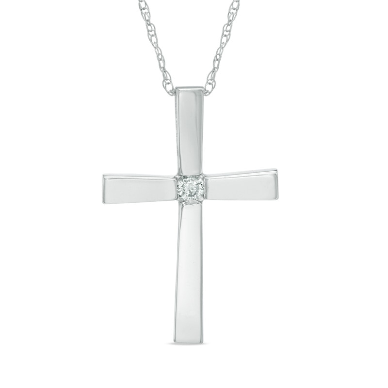 Main Image 1 of Diamond Accent Solitaire Cross Pendant in 10K White Gold