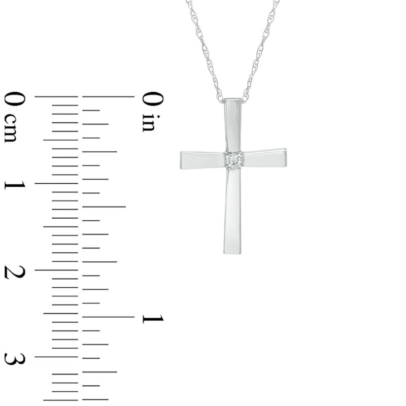 Main Image 2 of Diamond Accent Solitaire Cross Pendant in 10K White Gold
