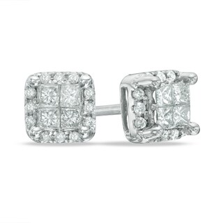 1 2 Ct T W Quad Princess Cut Diamond Frame Stud Earrings In 14k White Gold Zales Outlet 1 2 Ct T W Quad Princess Cut Diamond Frame Stud Earrings In 14k White Gold Zales Outlet