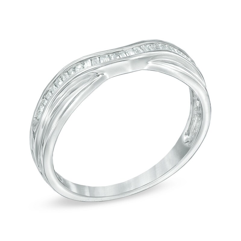 1/4 CT. T.W. Baguette Diamond Contour Wedding Band in 14K White Gold