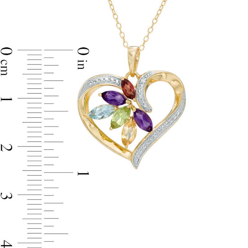 Main Image 2 of Multi-Gemstone and Diamond Accent Heart Pendant in Sterling Silver with 18K Gold Plate