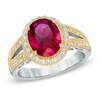 Thumbnail Image 1 of Oval Lab-Created Ruby and White Sapphire Ring in Sterling Silver with 18K Gold Plate