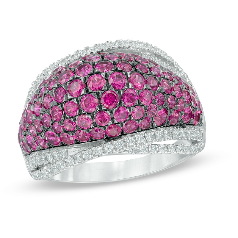 Lab-Created Ruby and White Sapphire Ring in Sterling Silver
