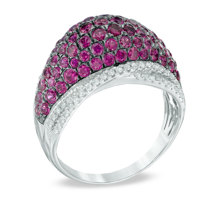 Lab-Created Ruby and White Sapphire Ring in Sterling Silver