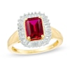 Thumbnail Image 0 of Emerald-Cut Lab-Created Ruby and White Sapphire Frame Ring in 10K Gold