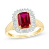 Thumbnail Image 0 of Emerald-Cut Lab-Created Ruby and White Sapphire Frame Ring in 10K Gold