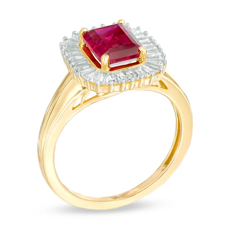 Emerald-Cut Lab-Created Ruby and White Sapphire Frame Ring in 10K Gold