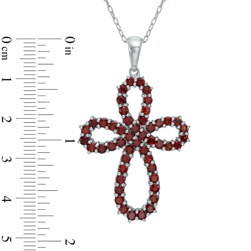 Main Image 2 of Garnet Looping Cross Pendant in Sterling Silver