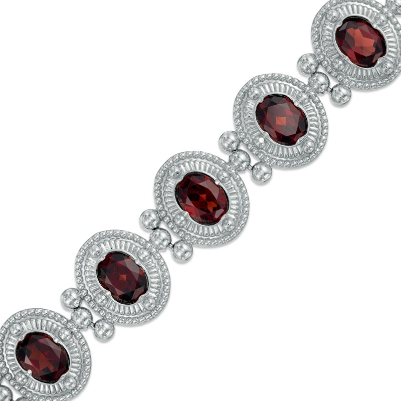 Main Image 1 of Oval Garnet Bracelet in Sterling Silver - 7.5"