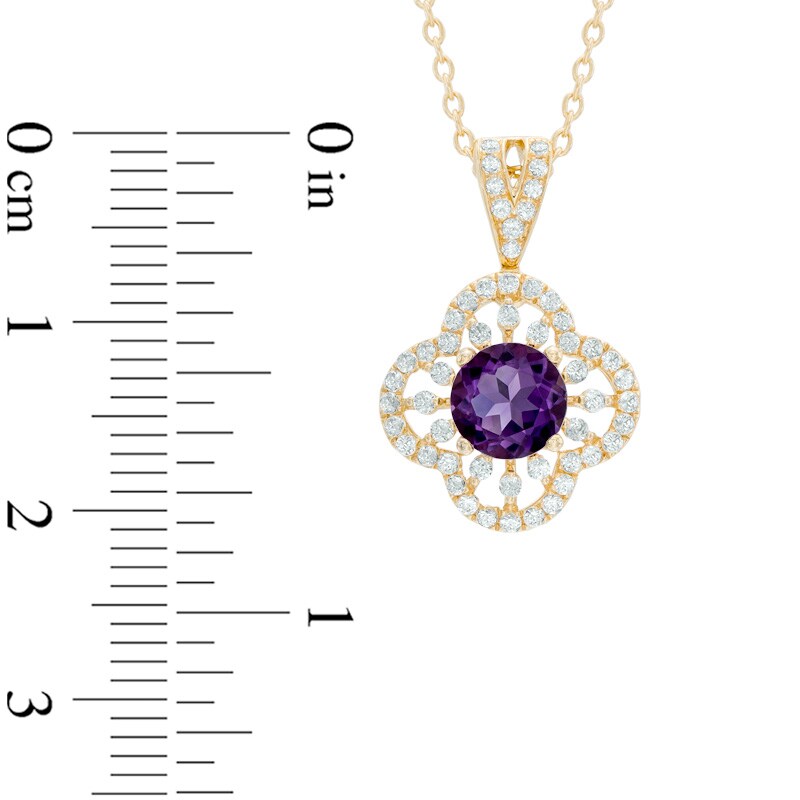 Main Image 2 of 5.5mm Amethyst and Lab-Created White Sapphire Clover Pendant in Sterling Silver with 14K Gold Plate