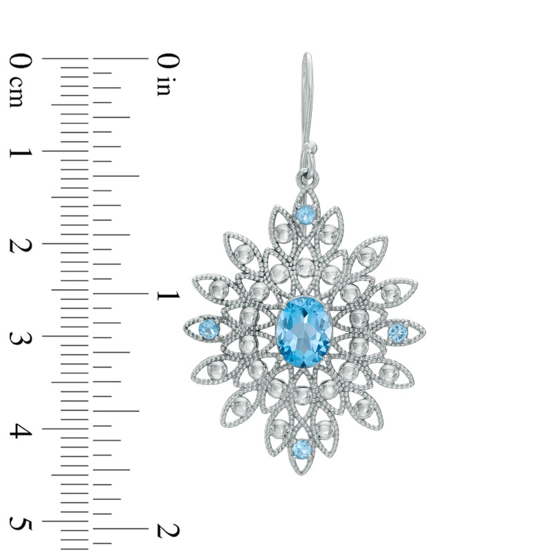 Main Image 2 of Blue Topaz Vintage-Style Flower Drop Earrings in Sterling Silver