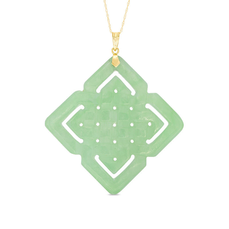Dyed Green Jade Geometric Square Pendant in 14K Gold