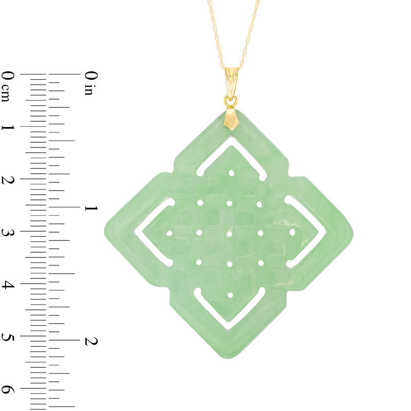 Dyed Green Jade Geometric Square Pendant in 14K Gold