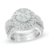 Thumbnail Image 0 of 2-1/2 CT. T.W. Diamond Cluster Twist Three Piece Bridal Set in 14K White Gold