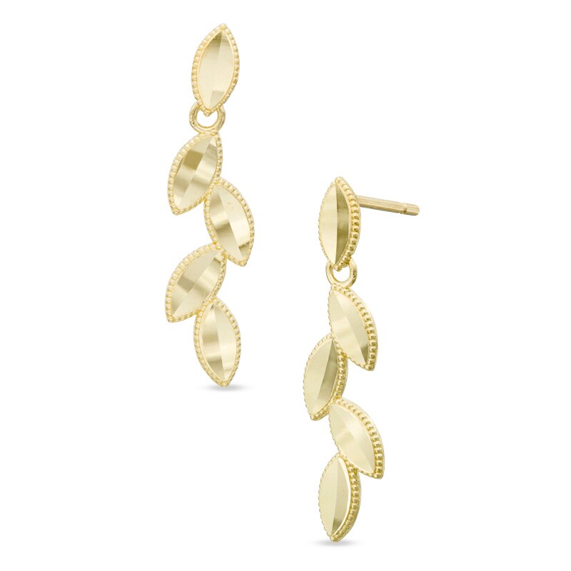 Diamond-Cut Leaves Drop Earrings in 10K Gold