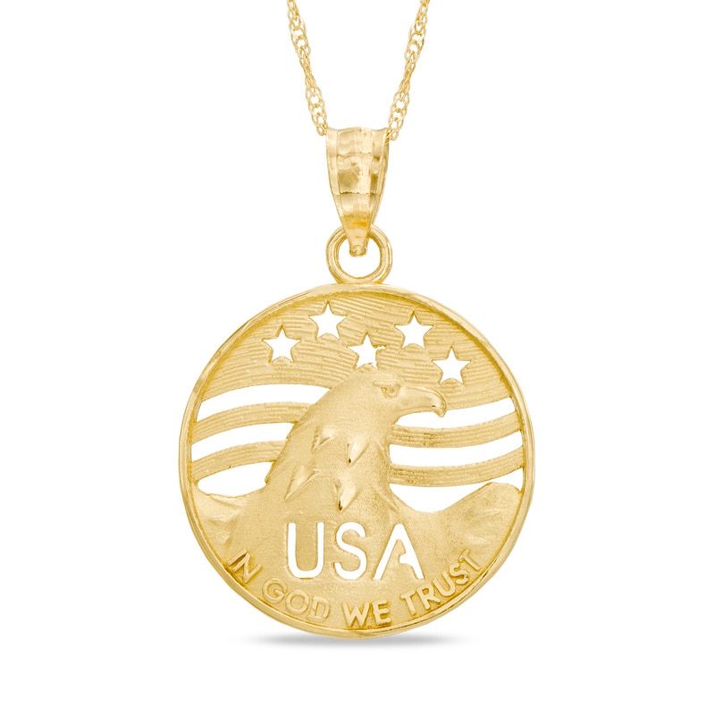 Main Image 1 of USA American Eagle "In God We Trust" Round Pendant in 10K Gold