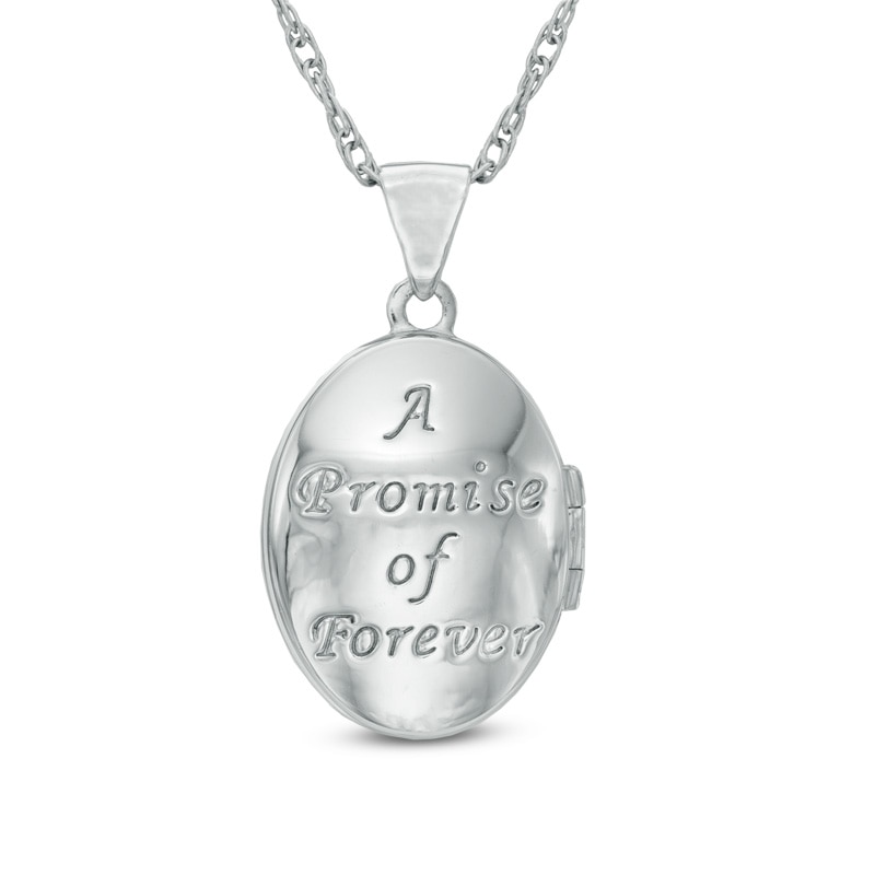 Diamond Accent "A Promise of Forever" Oval Locket in 10K White Gold