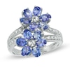 Oval Tanzanite Double Flower Ring in Sterling Silver