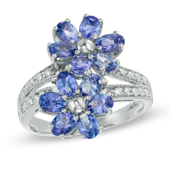 Oval Tanzanite Double Flower Ring in Sterling Silver | Zales Outlet