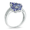 Thumbnail Image 1 of Oval Tanzanite Double Flower Ring in Sterling Silver