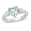 8.0mm Heart-Shaped Aquamarine and Lab-Created White Sapphire Ring in Sterling Silver