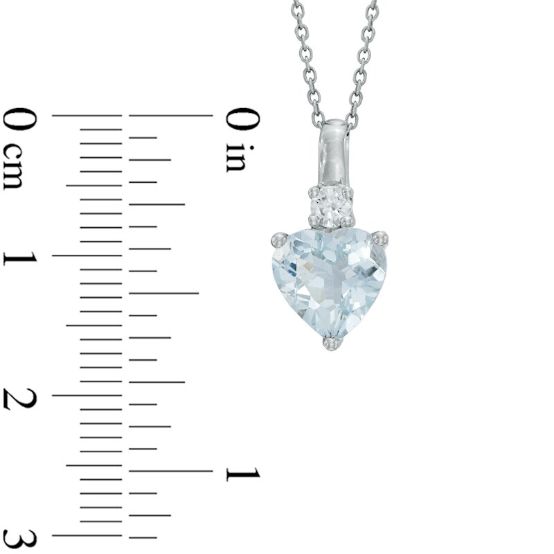 Main Image 2 of 8.0mm Heart-Shaped Aquamarine and Lab-Created White Sapphire Pendant in Sterling Silver