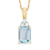 Thumbnail Image 0 of Emerald-Cut Aquamarine and Lab-Created White Sapphire Pendant in 10K Gold