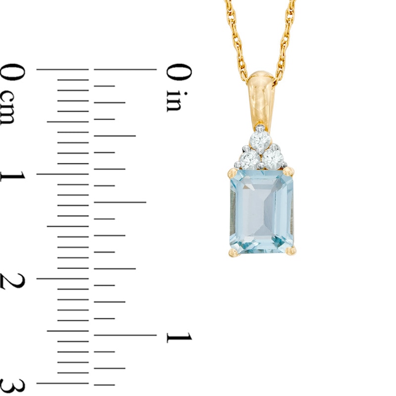 Main Image 2 of Emerald-Cut Aquamarine and Lab-Created White Sapphire Pendant in 10K Gold