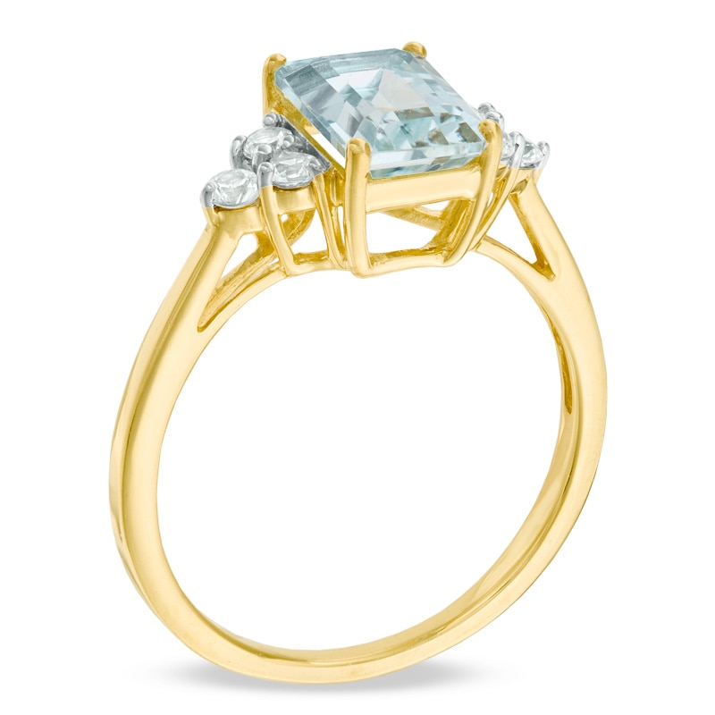 Emerald-Cut Aquamarine and Lab-Created White Sapphire Ring in 10K Gold
