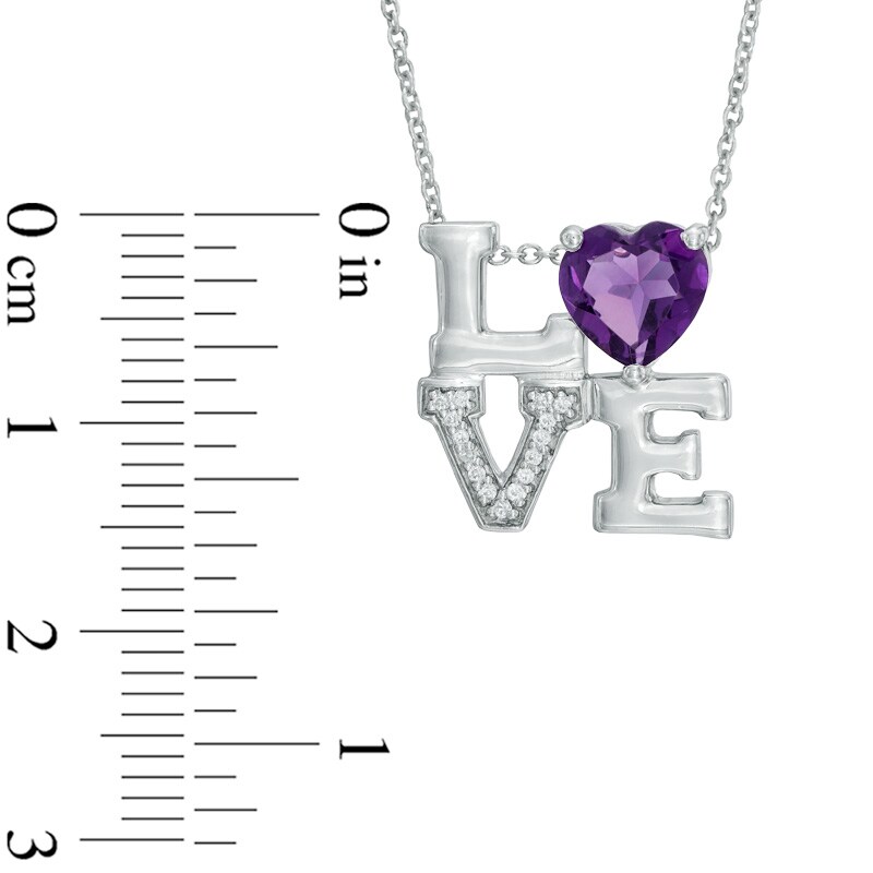 Main Image 2 of 7.0mm Heart-Shaped Amethyst and Lab-Created White Sapphire "LOVE" Pendant in Sterling Silver